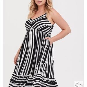 Torrid Black & White Striped Challis Midi Dress